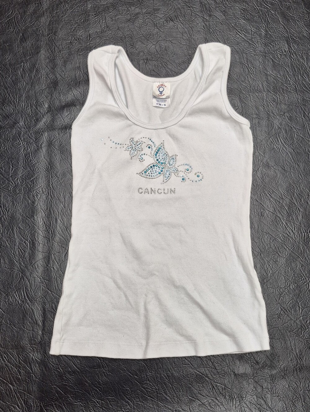 White Ribbed Bedazzled Cancun Tank Top